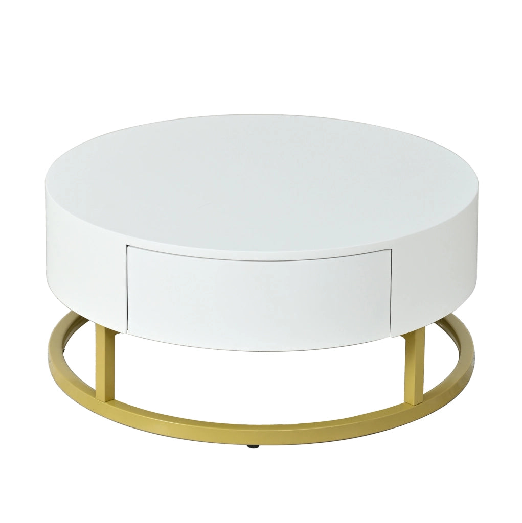 Set di 2 tavolini rotondi con piano sollevabile e cassetto in MDF bianco e oro