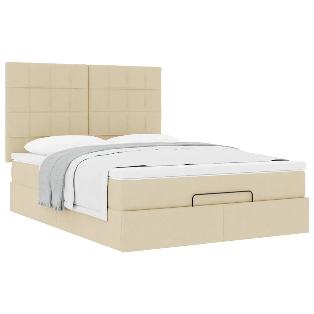Struttura Letto Pouf con Materasso Crema 140x200 cm in Tessuto 3313166