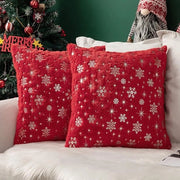 Set di 2 cuscini di Natale - 45x45 cm - cuscini rossi con fiocchi di neve - decorazione morbida per divano e salotto