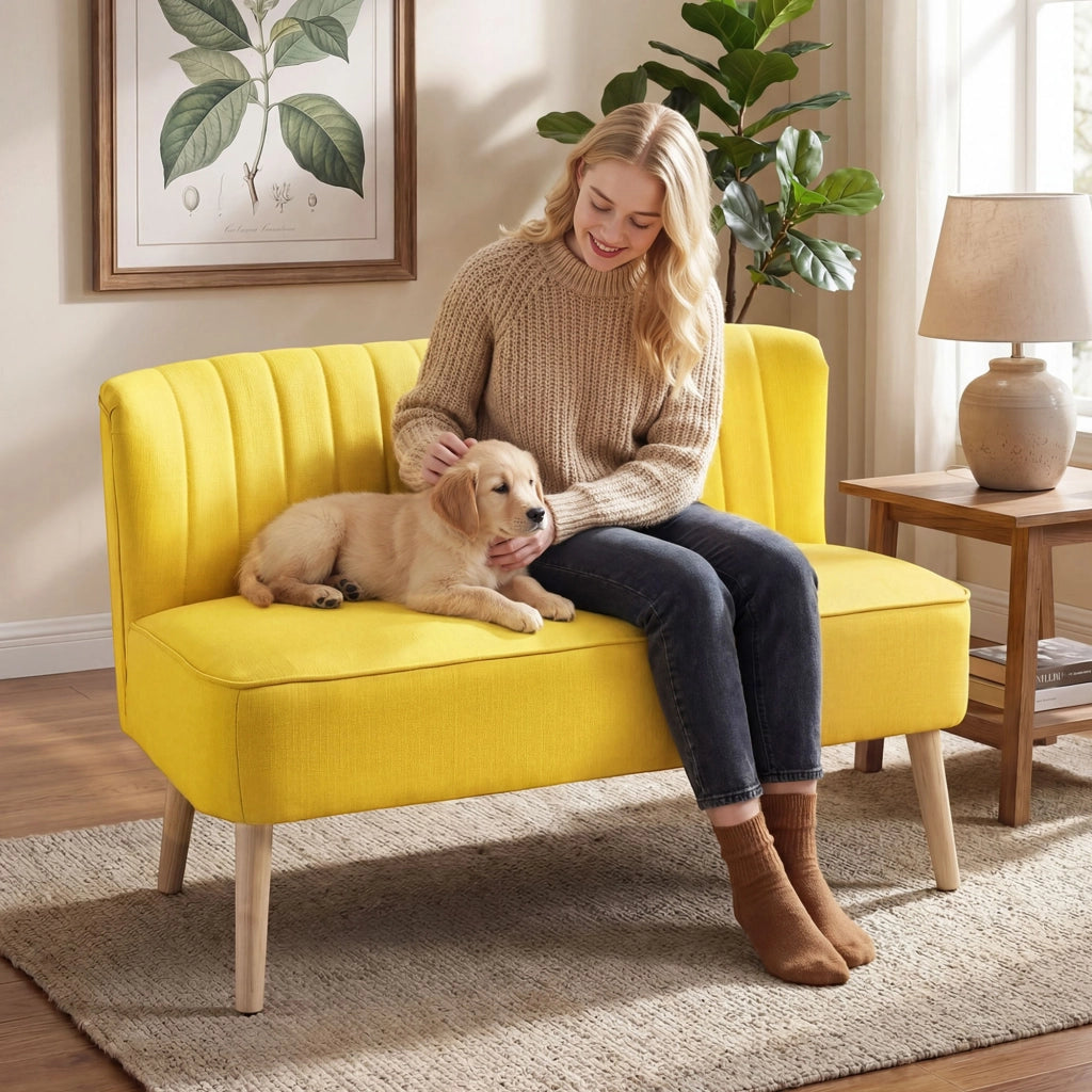 Divano 2 posti imbottito tessuto antimacchia ¨C zephmum ¨C giallo 117x56.5x77 cm