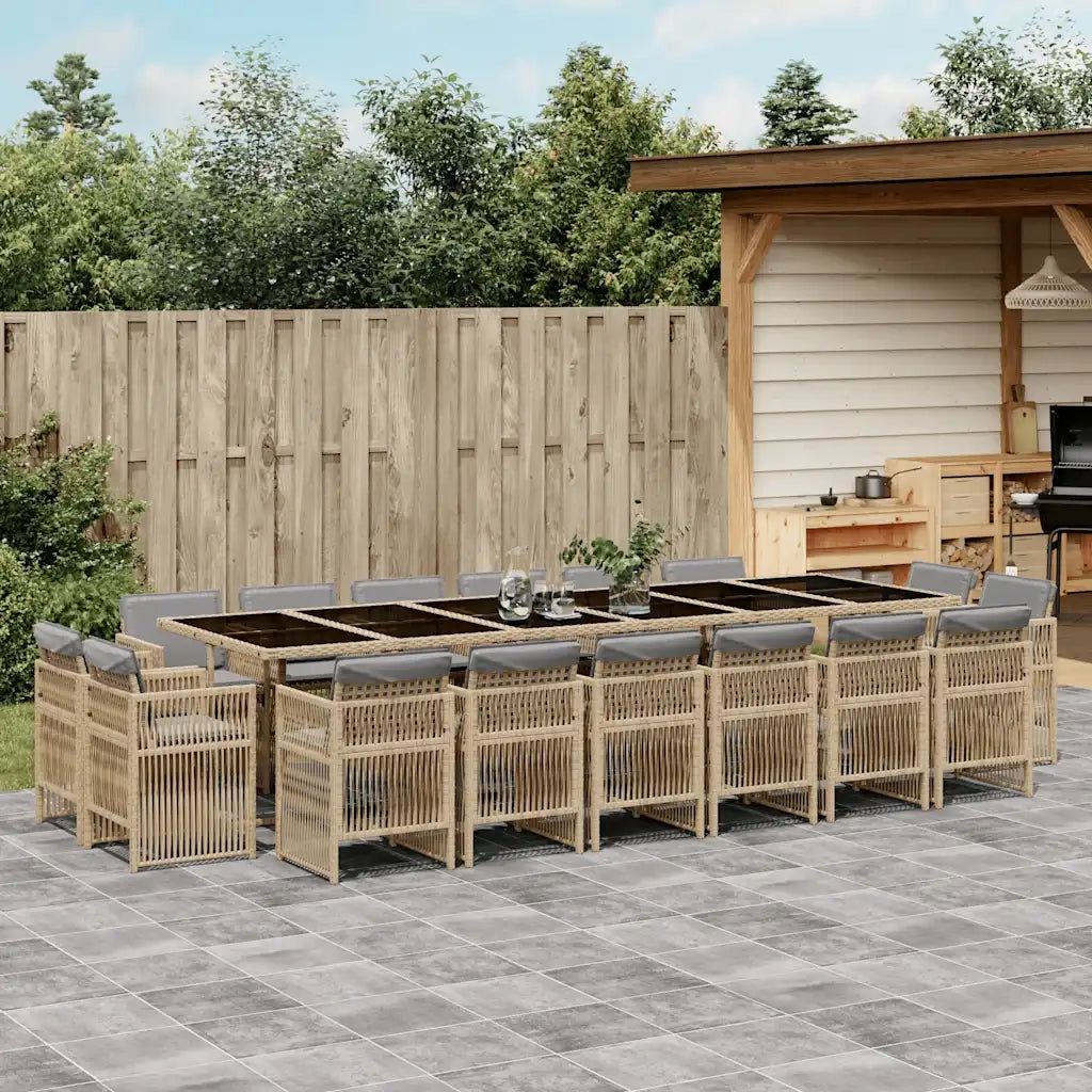 Set Pranzo da Giardino 17 pz con Cuscini Beige Misto Polyrattan