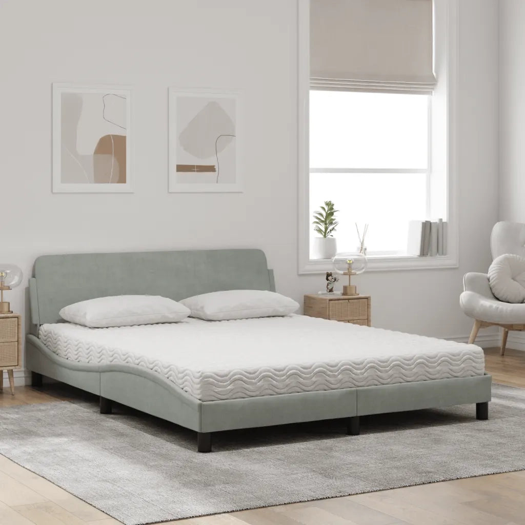 Letto con Materasso Dover Grigio Chiaro 160x200 cm in Velluto 3208431
