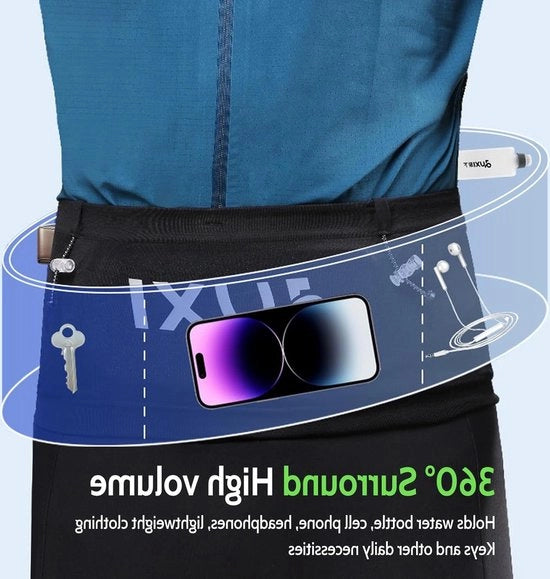 Cintura respiratoria multifunzionale per corsa con tasca dorsale integrata - adatta per camminata, corsa, ciclismo, jogging - nero Medio