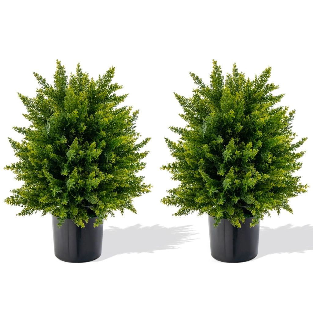 2 Cedri artificiali resistenti ai raggi uv con vaso riempito di cemento, Piante artificiali alti 54cm-Piante artificiali