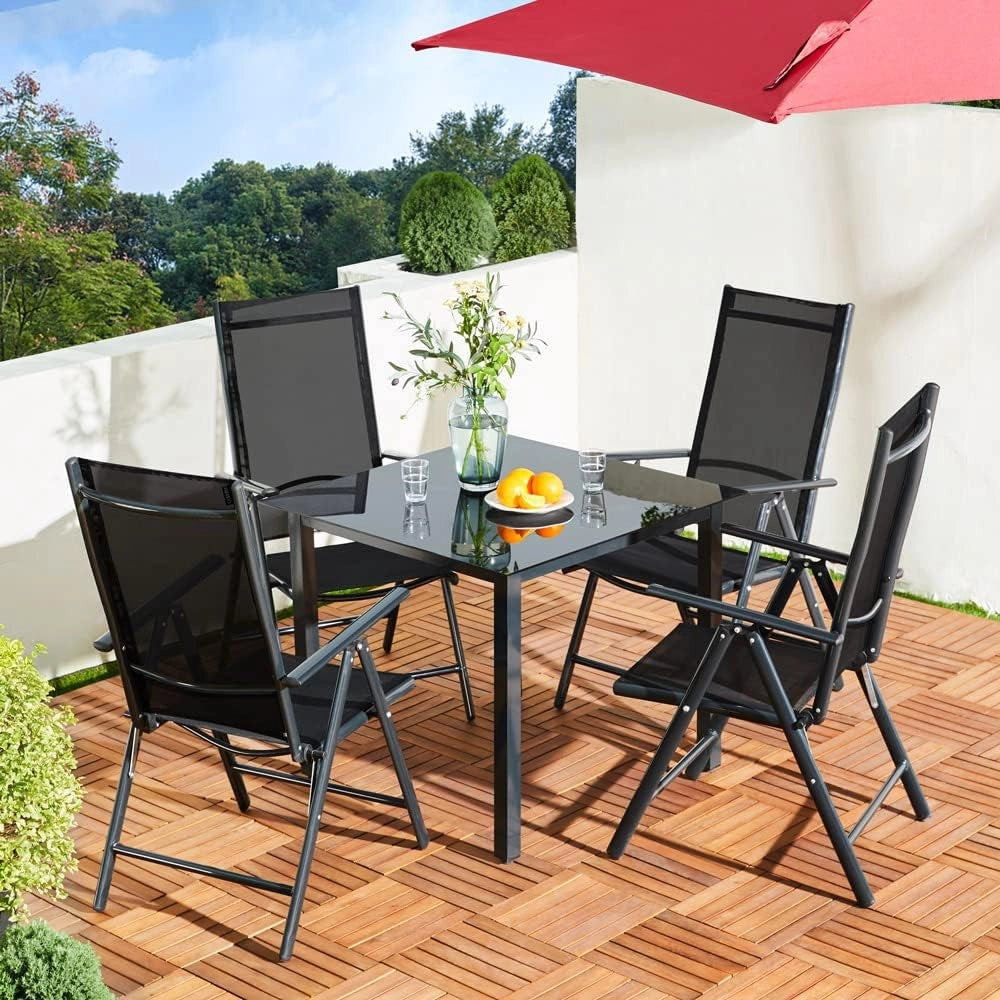 Gruppo Sedute Bern 4+1 in Alluminio Sedie Regolabili con Schienale Alto Pieghevoli Tavolo Resistente Set Salottino Esterno