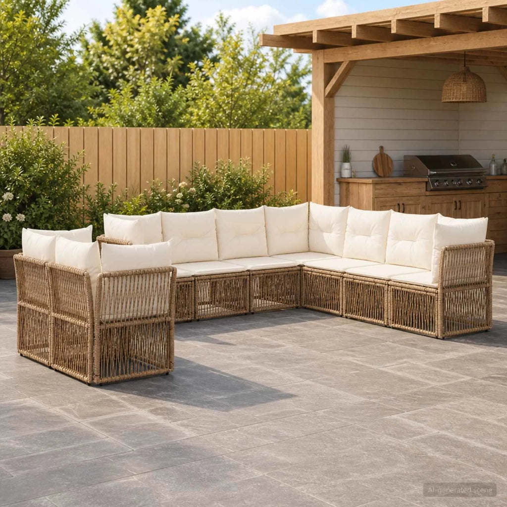 Set Divano da Giardino 9 pz Beige polyrattan 3434265