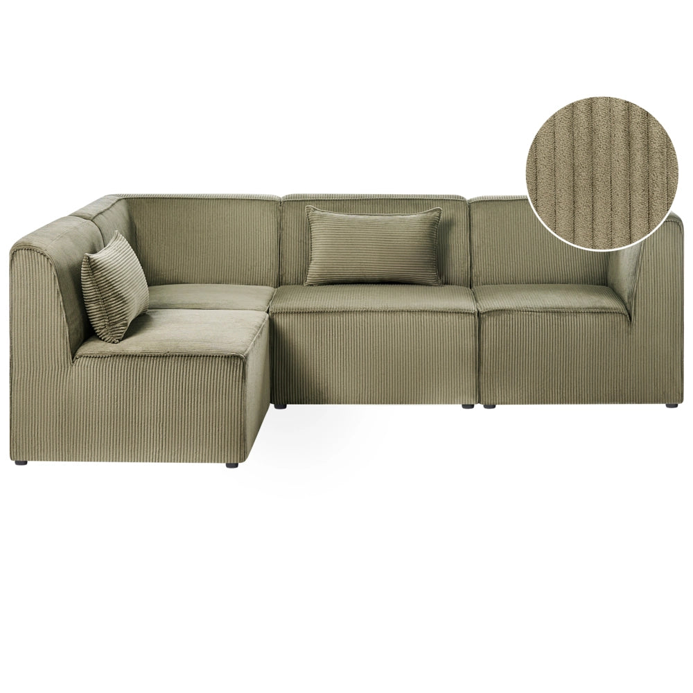 Divano modulare lato destro 4 posti con Ottomana in Velluto a coste verde design moderno soggiorno