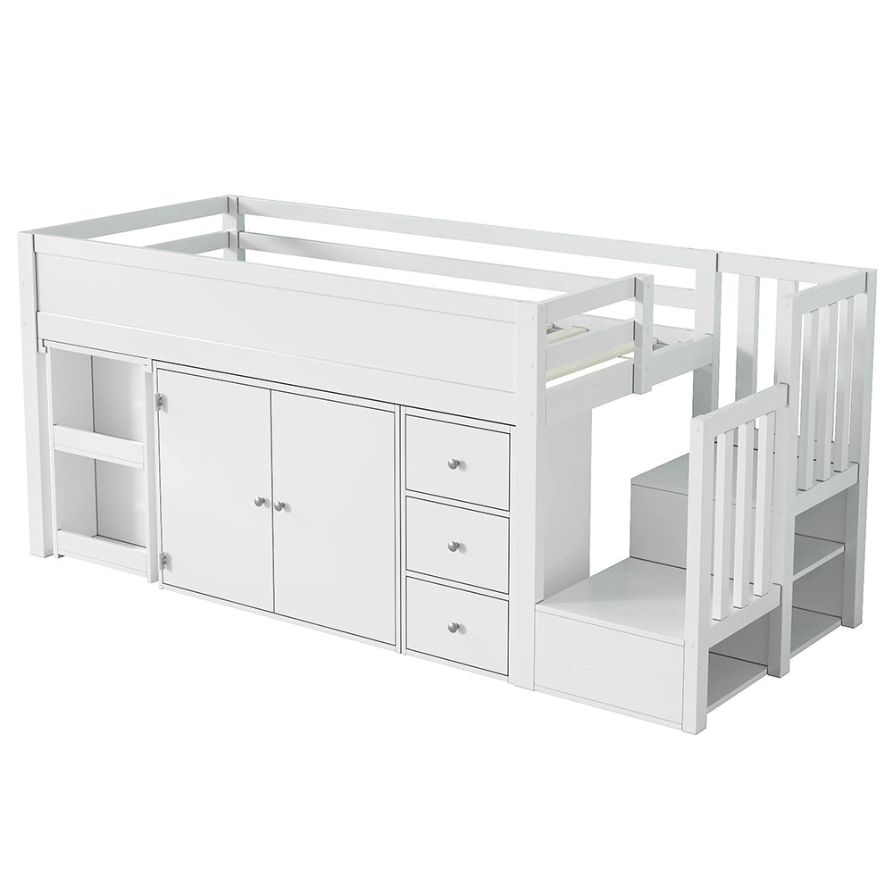 Letto a castello 90x200cm - Xylo - bianco, scrivania estraibile, armadio
