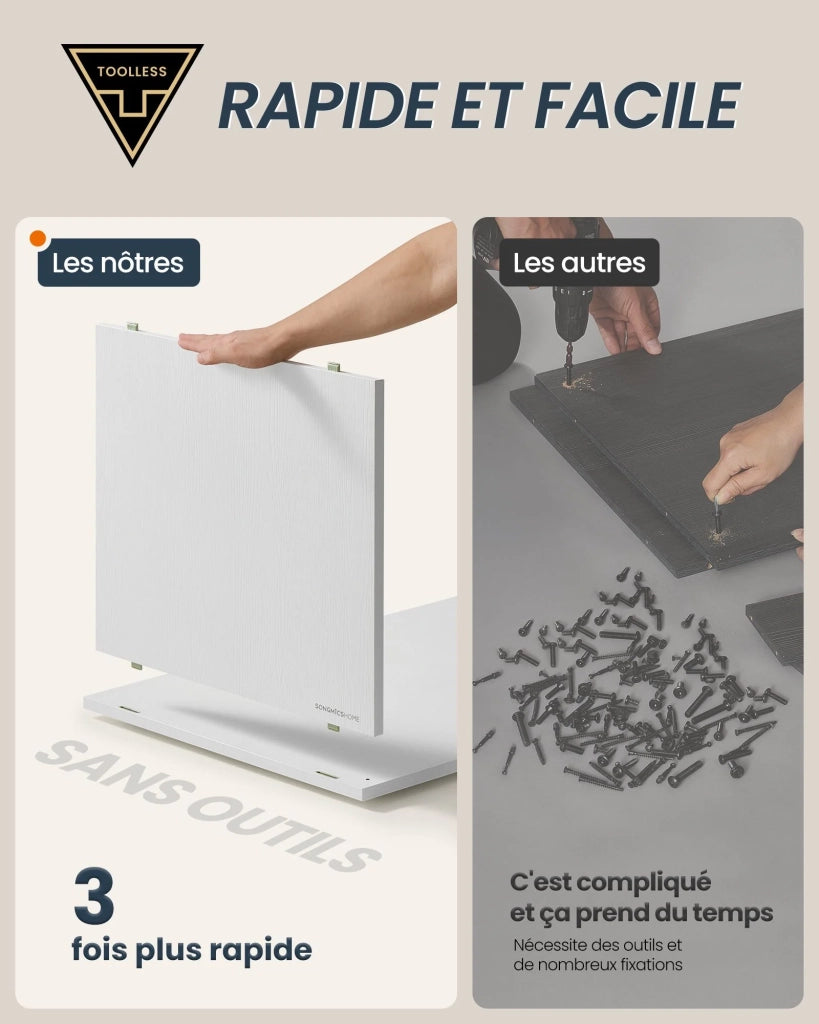 Comò da toeletta a montaggio rapido 39 x 120 x 72 cm cassettiera contenitore con ripiani affiancati o a L per camera da letto ufficio bianco 12_0006065