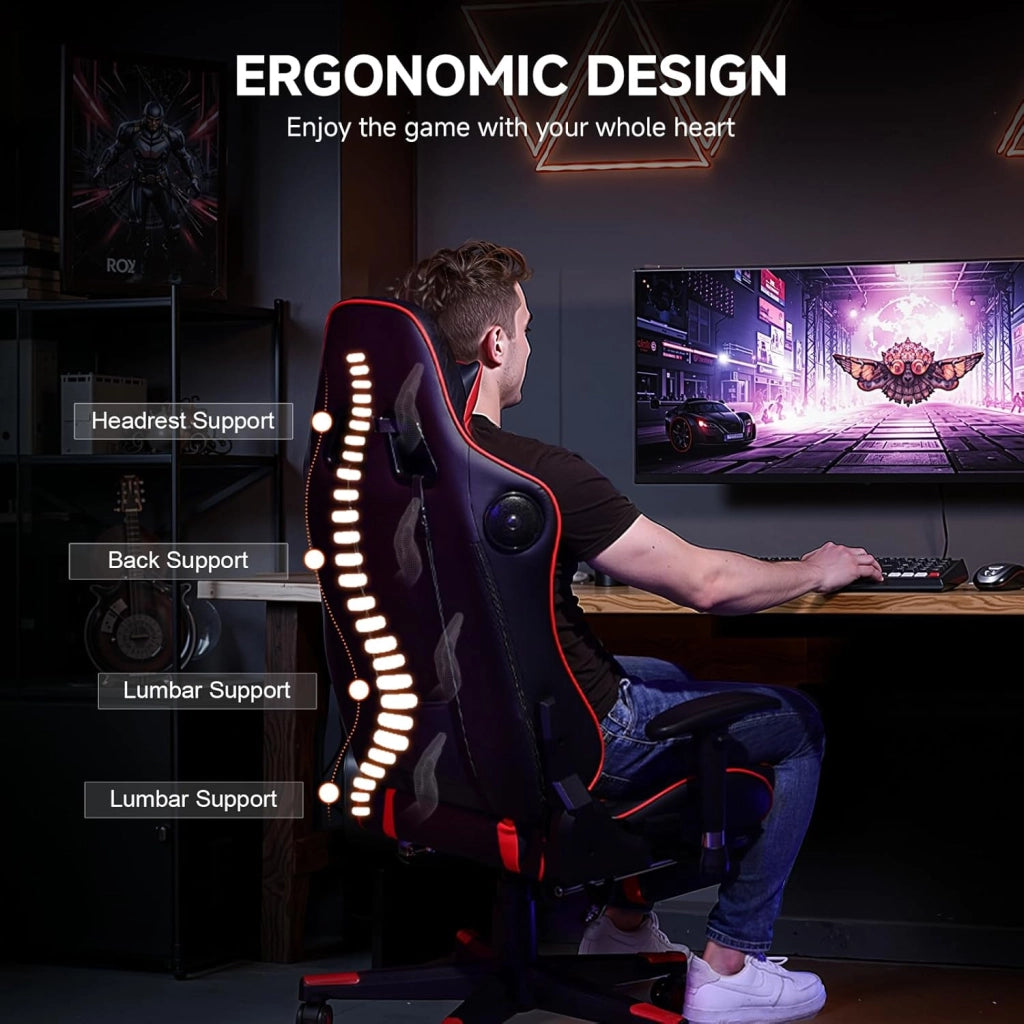 Sedia da gioco con altoparlanti Bluetooth, schienale e altezza regolabili, braccioli 3D, poggiapiedi, sedia ergonomica per computer per giocatori (rosso mattone)