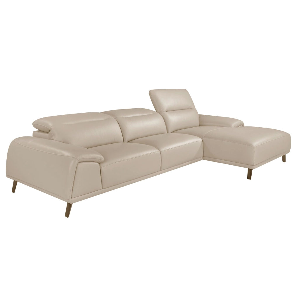 Divano chaise longue destro in pelle grigio tortora