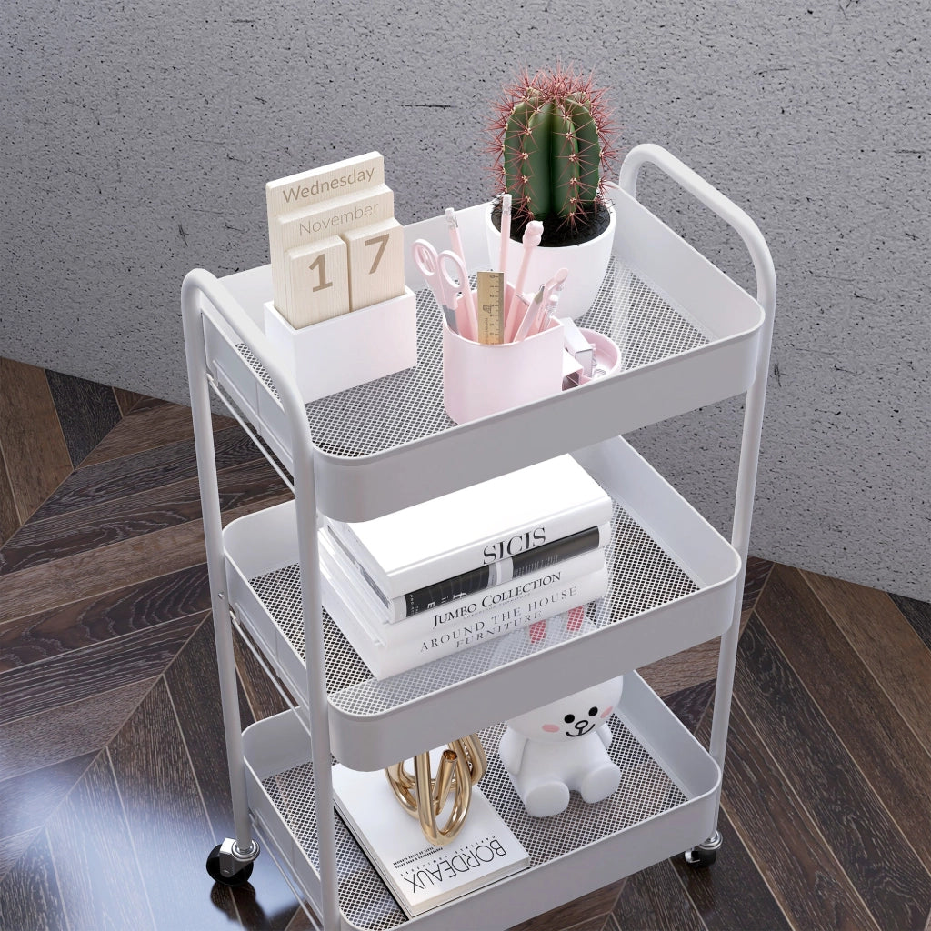 Carrello da Cucina a 3 Livelli con Maniglie e 4 Rotelle 45x30,6x79 cm in Acciaio Bianco