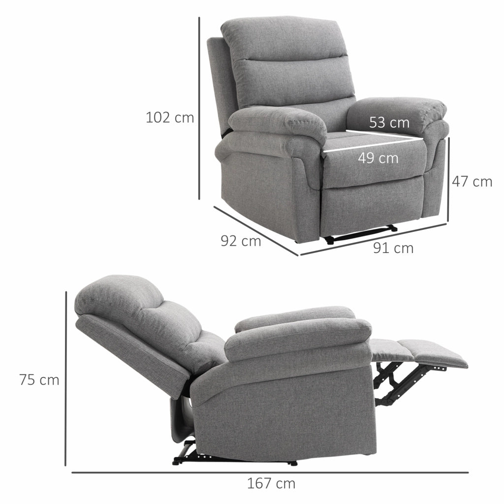 Poltrona Relax Reclinabile Manuale ¨C Xylo ¨C Tessuto Poliestere Grigio Chiaro con Poggiapiedi