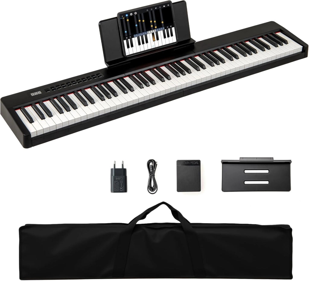 Pianoforte Digitale a 88 Tasti, Tastiera Elettrica per Principianti con 380 Timbri, 128 Ritmi e 88 Demo, Pianola Tastiera Portatile e Leggera con Borsa da Trasporto (Nero)