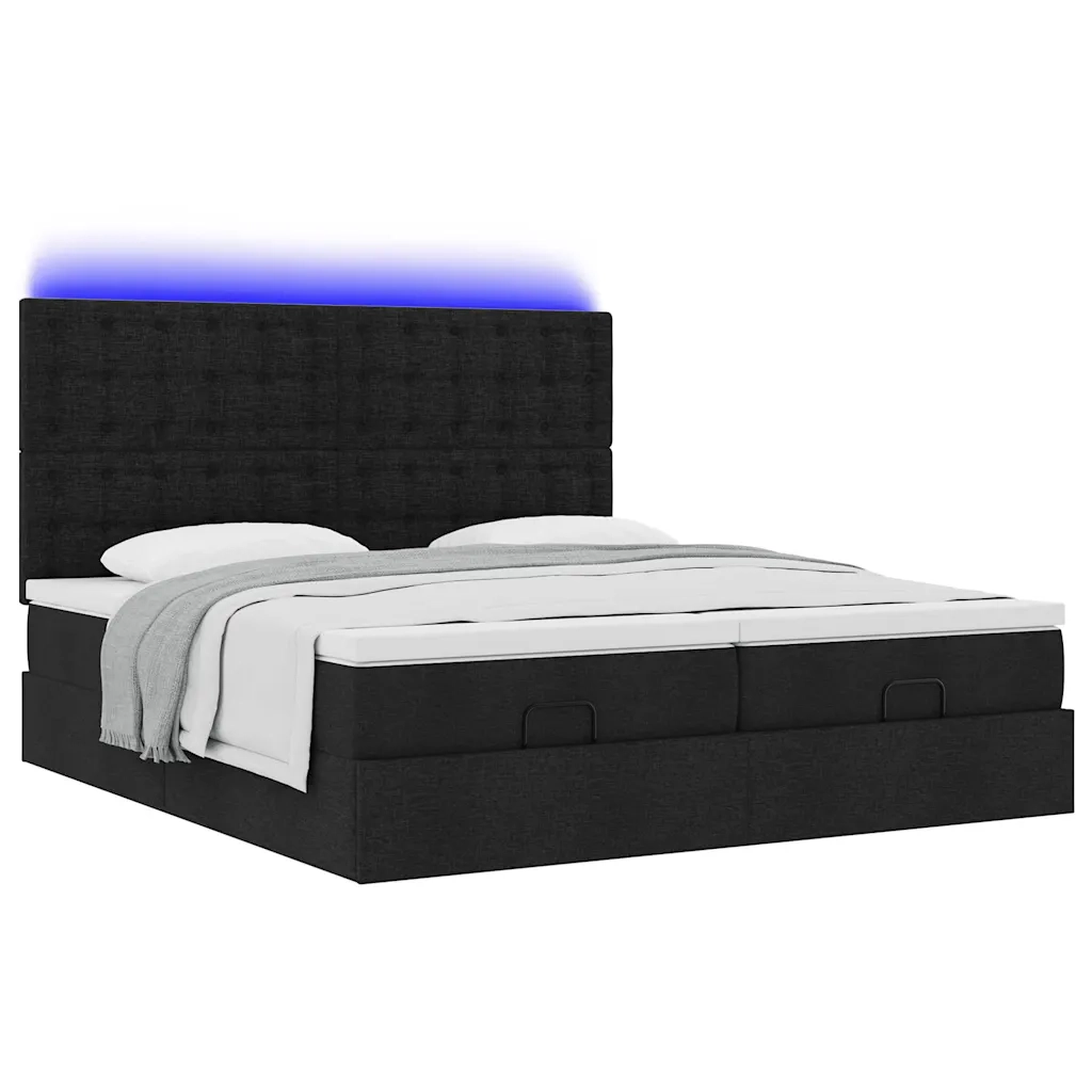 vidaXL Struttura Letto Pouf con Materassi Nero 180x200 cm in Tessuto