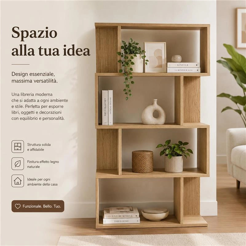 LIBRERIA IN MDF ROVERE CON QUATTRO RIPIANI SFALSATIMISURE: 70X24X127 CM