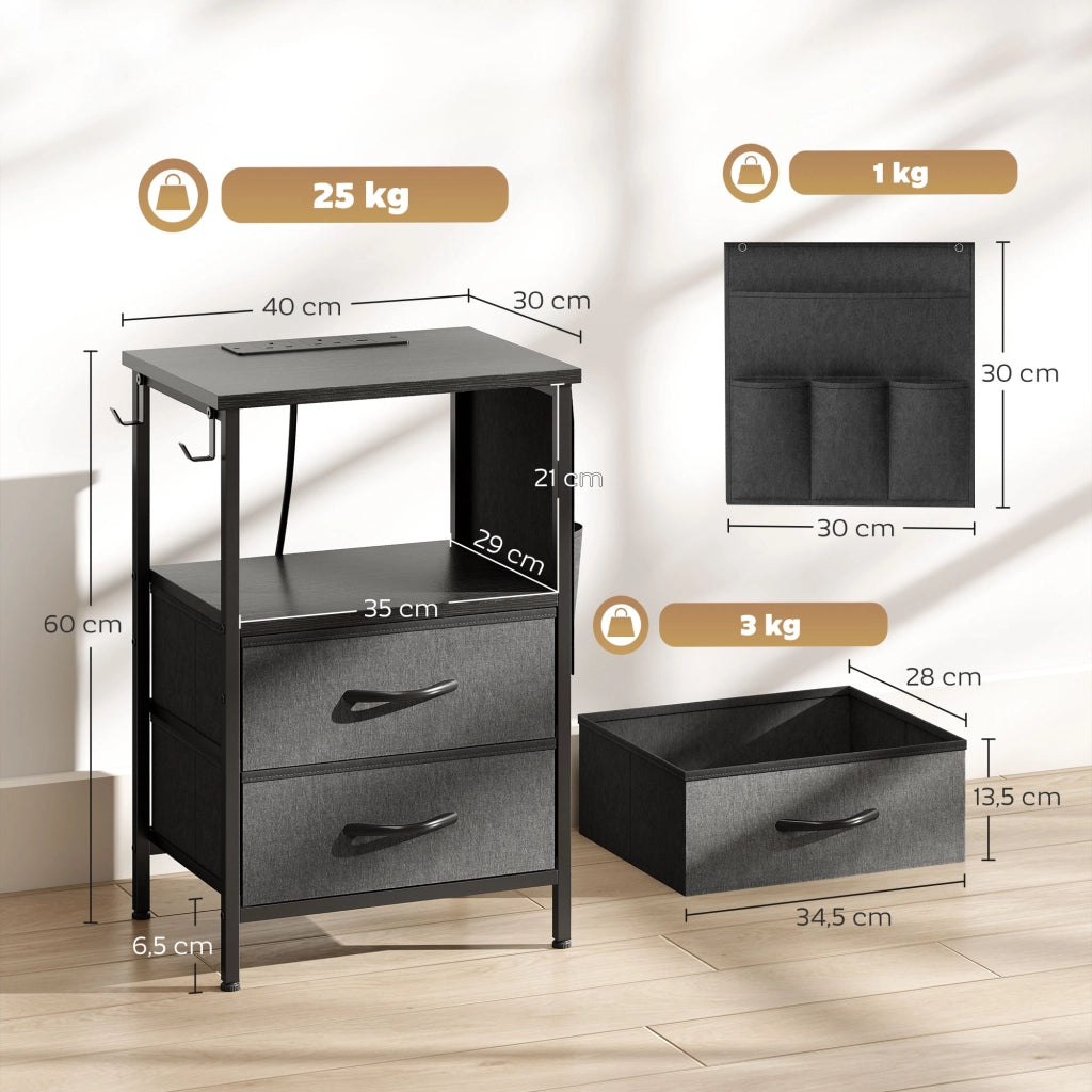 Tavolino da caff¨¨ con ricarica USB-C ¨C Xylo ¨C nero acciaio cassetto 60x40x30cm