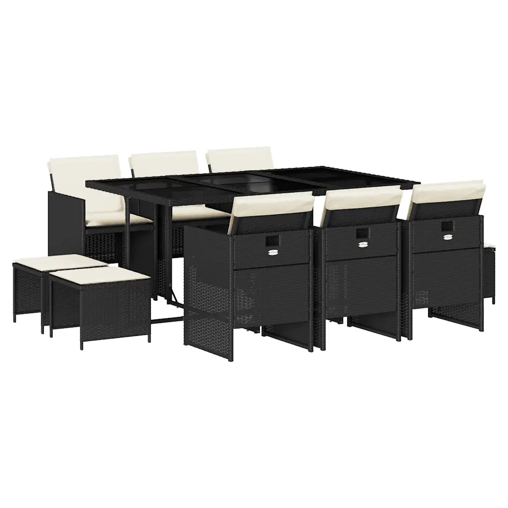 Set da Pranzo da Giardino 11 pz con Cuscini in Polyrattan Nero 3210606