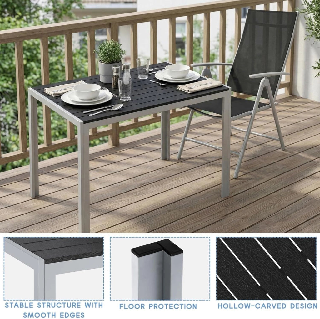 Set di 5 Mobili da Giardino in Alluminio, Tavolo Rettangolare 110x70 cm + 4 Sedie Pieghevoli Regolabili, Resistente alle Intemperie, Arredamento per Terrazza, Balcone e Esterno, Grigio Argento