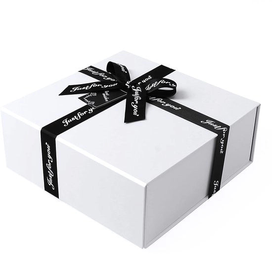 Scatola di Regalo 24x24x9,5 cm Piccola, Scatola di Regalo di Lusso con Coperchio Magnetico e Chiusura a Striscia per Matrimoni, Compleanni, Giubilei Scatola di Regalo con Carte di Auguri - Bianca