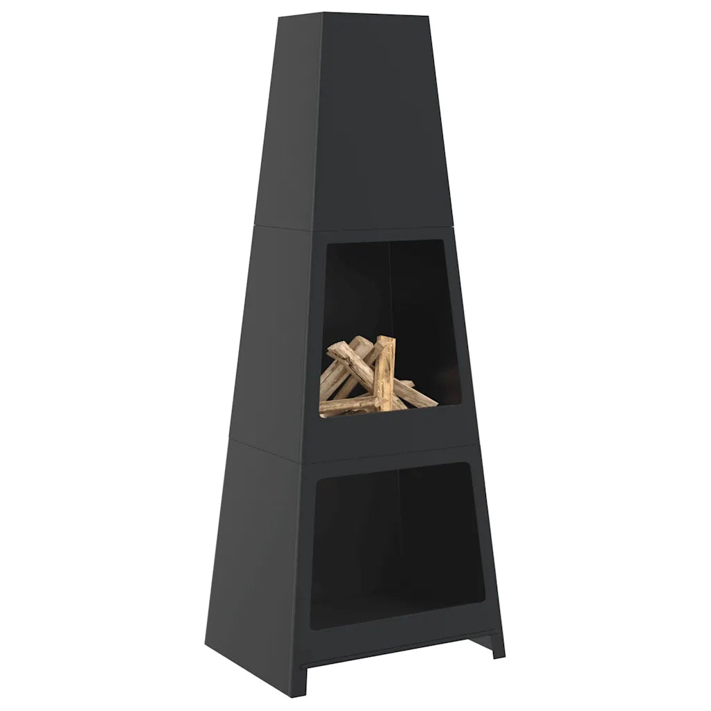 Caminetto da Esterno Design Torre Deposito Tronchi Nero Acciaio 4005750