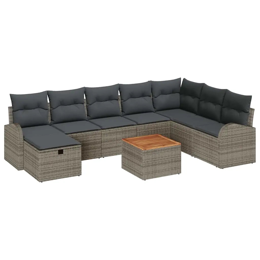 Set Divano da Giardino con cuscino 9 pcs Grigio Poly Rattan 3360856