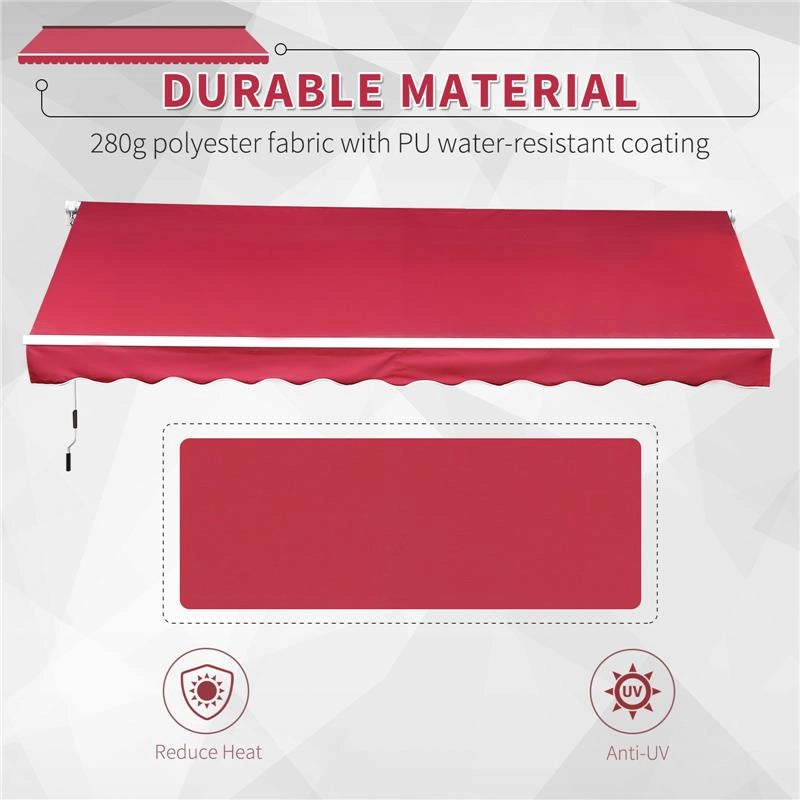 TENDA DA SOLE A MANOVELLA CON COPERTURA IMPERMEABILE 400 X 250 CM COLORE ROSSO