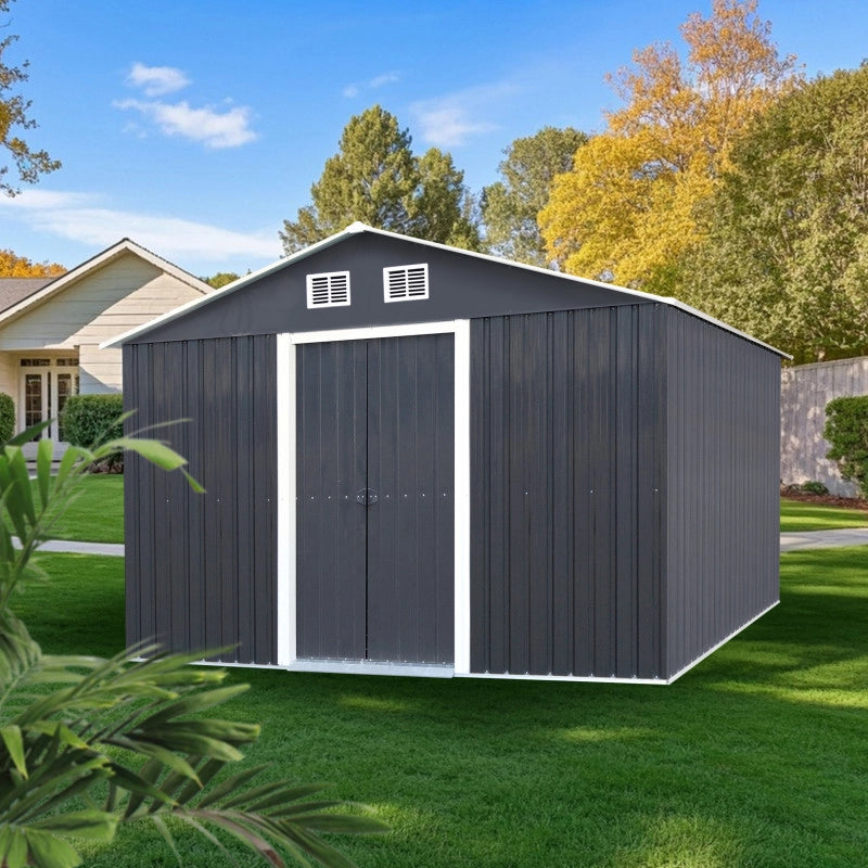 Casetta da giardino in metallo 277x191 cm – Capanno conuperficie 5,29 m² – Tetto due falde – Doppia porta 90 cm – AM2819.2 Foresta