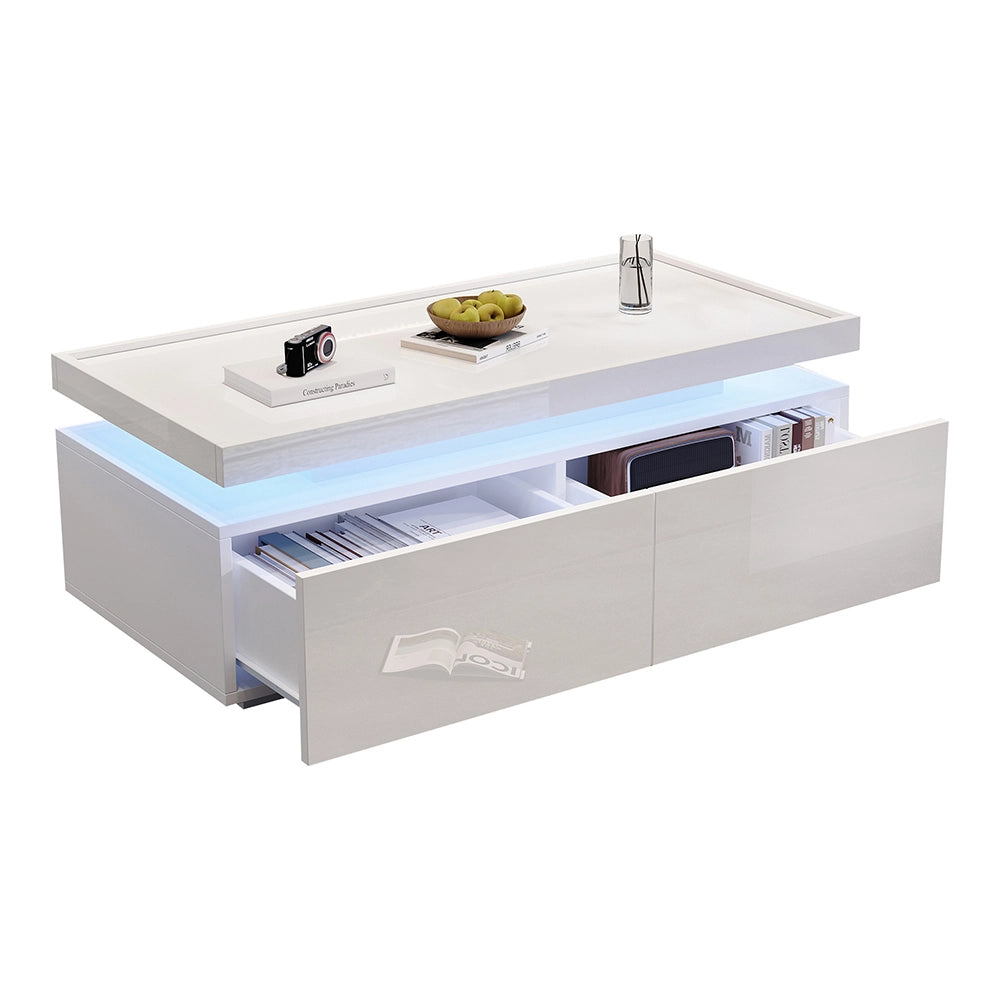 Tavolino moderno - Xylo - 95x45cm LED 2 cassetti bianco