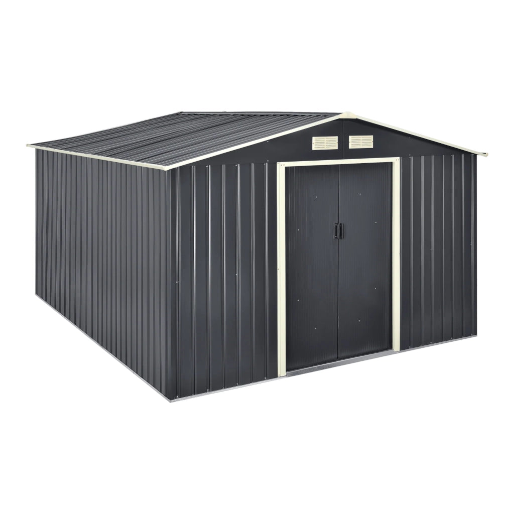Casetta da giardino 277 x 319 x 192 cm tetto a due falde lamiere zincate grigio scuro 03_0007174