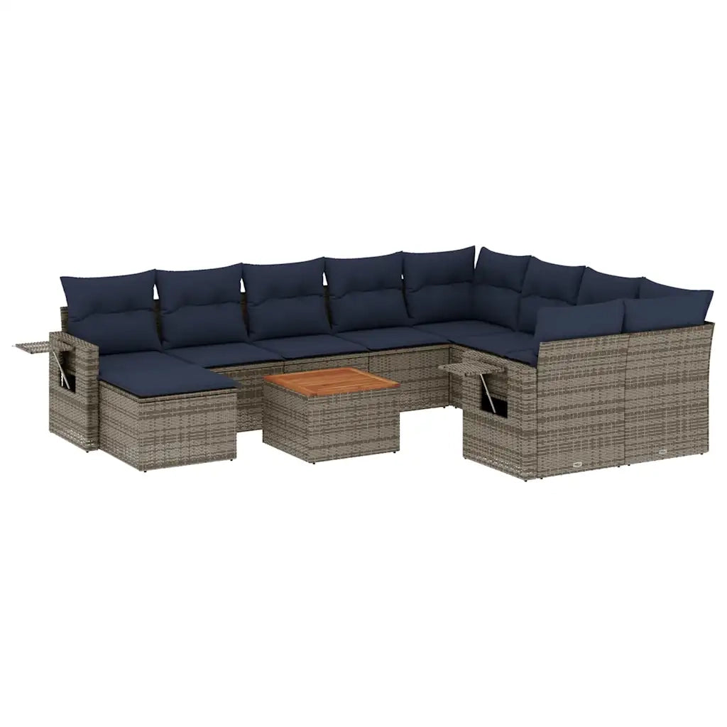 Set Divani da Giardino 11 pz con Cuscini Grigio in Polyrattan 3224857