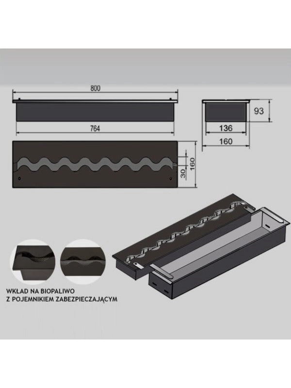 FALA 160 - Bruciatore/Inserto A Bioetanolo Da Incasso cm 80 Cm / Capienza 5,4L