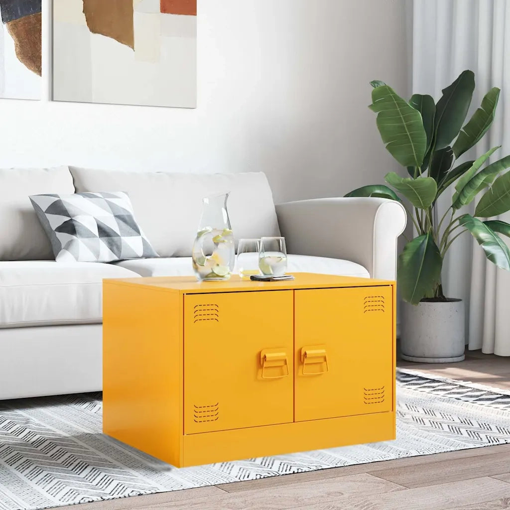 Tavolino da Salotto-Tavolino da soggiorno Giallo Senape 67x50x44 cm in Acciaio
