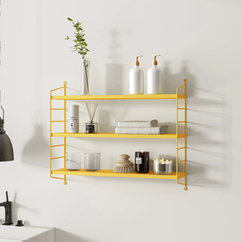 Set di 2 Scaffali da Parete Strängnäs a 3 Ripiani Regolabili  50 x 60 x 15 cm Acciaio Giallo [en.casa]