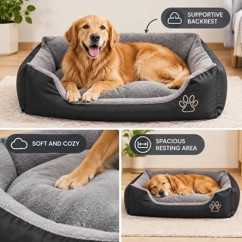 Dog Bed With Padded Cushion, Size L, Black