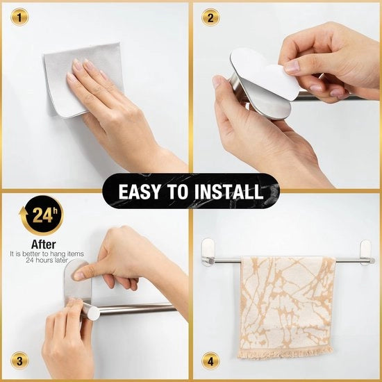 Sostegno asciugamano bagno senza foratura argento 60 cm, sostegno asciugamano bagno in acciaio inossidabile SUS304, decorazione moderna per il bagno, sostegno asciugamano bagno in acciaio inossidabile.