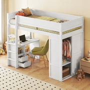 Letto a soppalco 90 × 200 cm con scrivania armadio due cassetti e rete a doghe in legno e MDF bianco