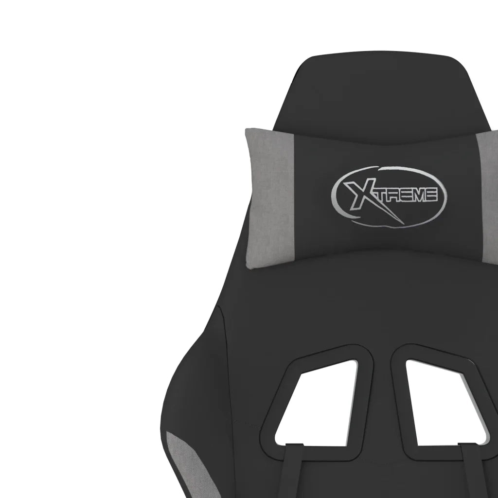 Sedia da Gaming | Sedia da e-sports Massaggio e Poggiapiedi Nero e Grigio Tessuto