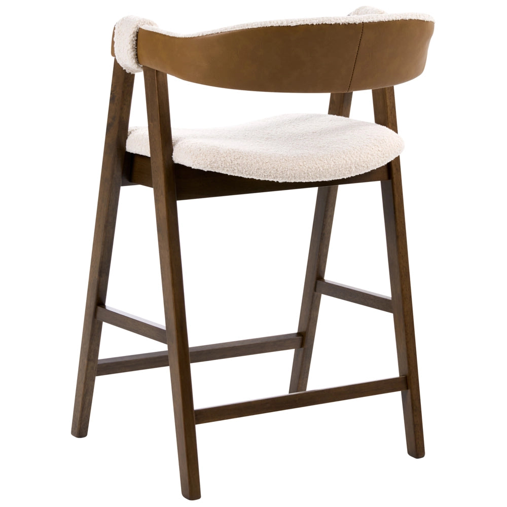 Set di 2 sedie da pranzo in legno scuro e compensato beige in tessuto boucle di poliestere Gambe in legno di gomma Stile tradizionale retrò