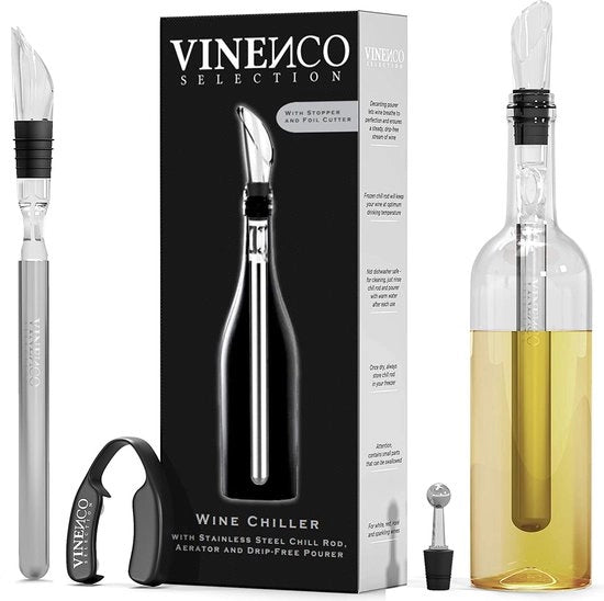 Accessori per vino | Acciaio inossidabile | Staffa per raffreddare il vino | Decantatore con diffusore di vapore | Uscita per servire | Set di regalo per vino | Raffreddatore per vino | 3-in-1 | Raffreddatore per bottiglia