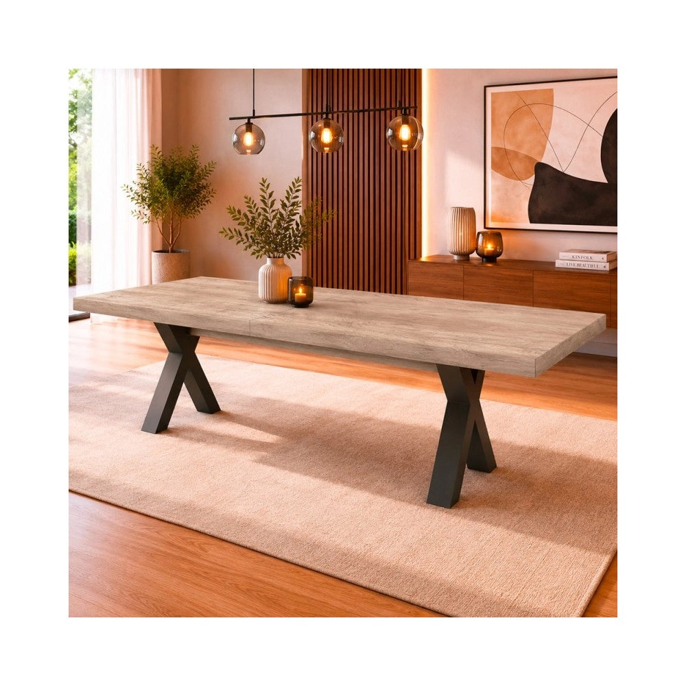 Tavolo Allungabile Milonga480 180 cm con Piano Gordon beige e Gambe Incrociate Antracite