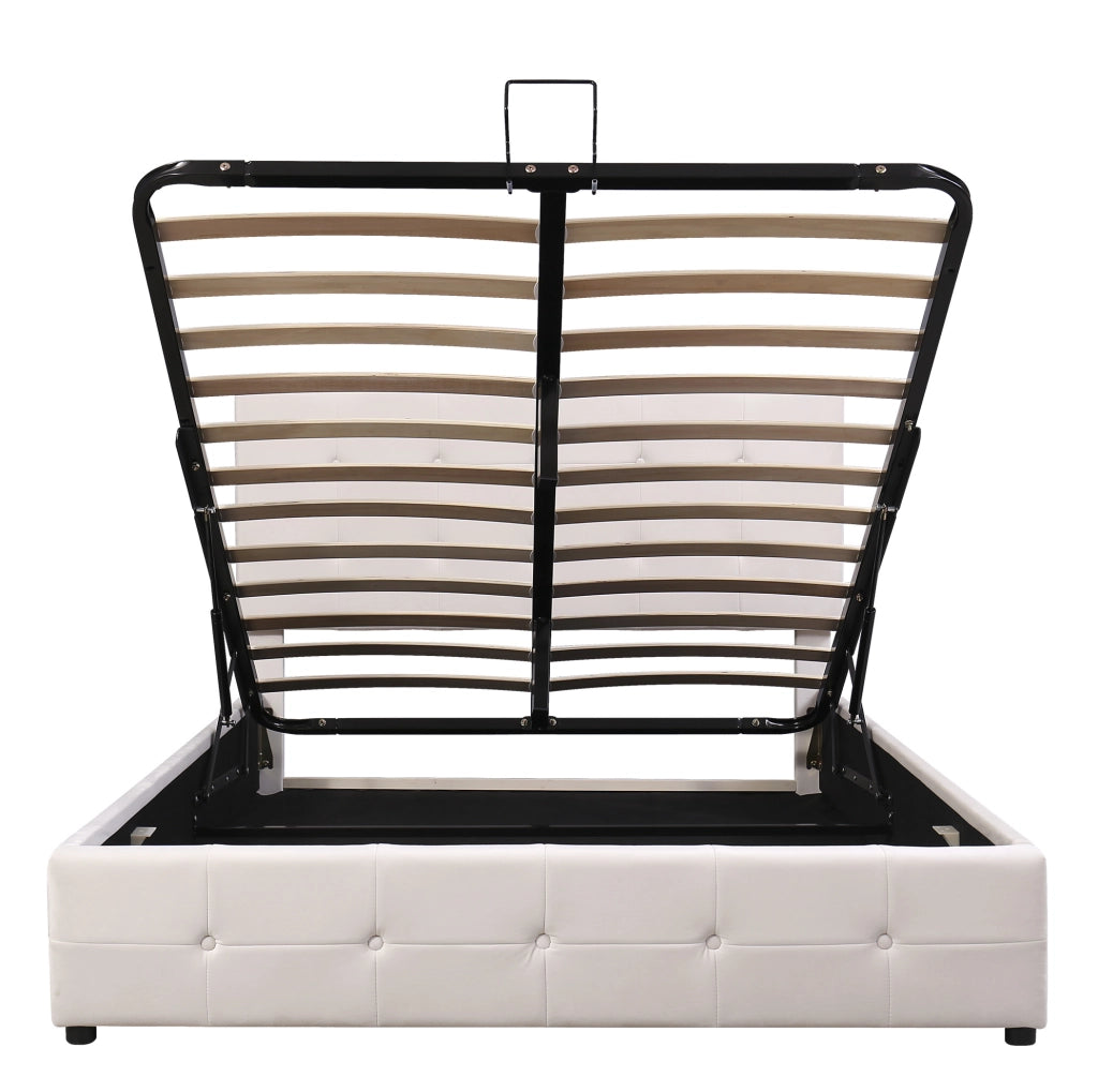 Letto matrimoniale imbottito 140x200 cm con contenitore idraulico; velluto crema