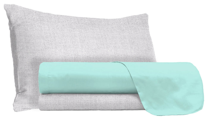 Set Lenzuola Singolo Sopra Sotto e Federe in Cotone Verde Acqua