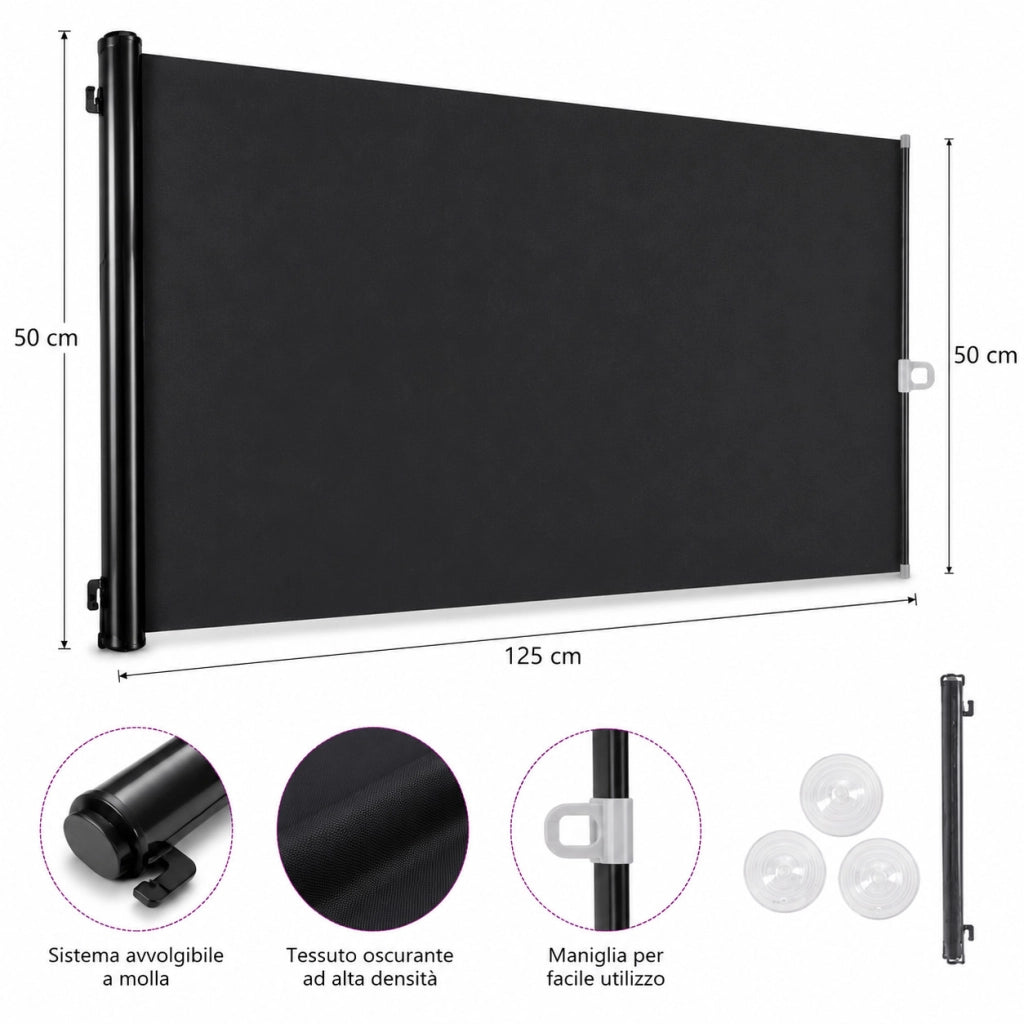 TENDINA PARASOLE AVVOLGIBILE PER AUTO 125x50CM PARABREZZA OSCURANTE CA-02467