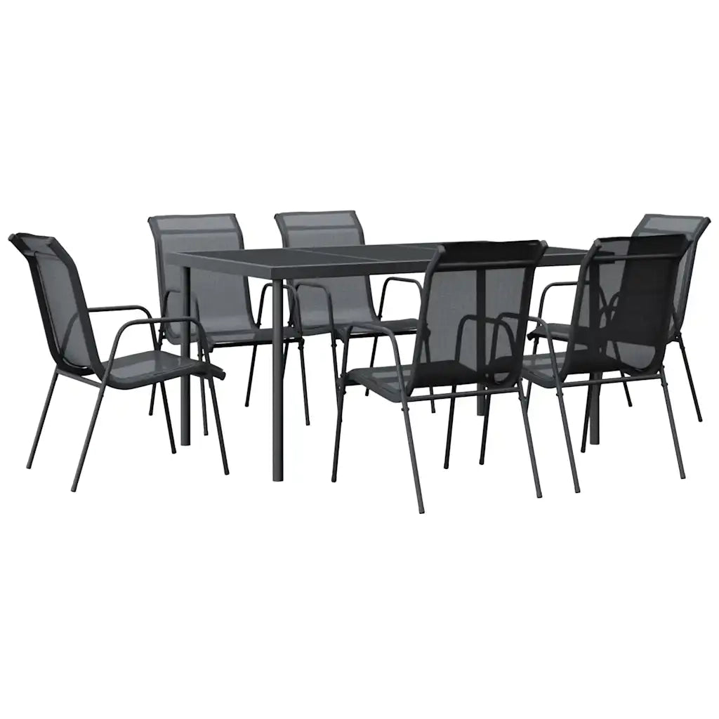 Set da Pranzo da Giardino 7 pz Nero in Acciaio e Textilenecod mxl 101226