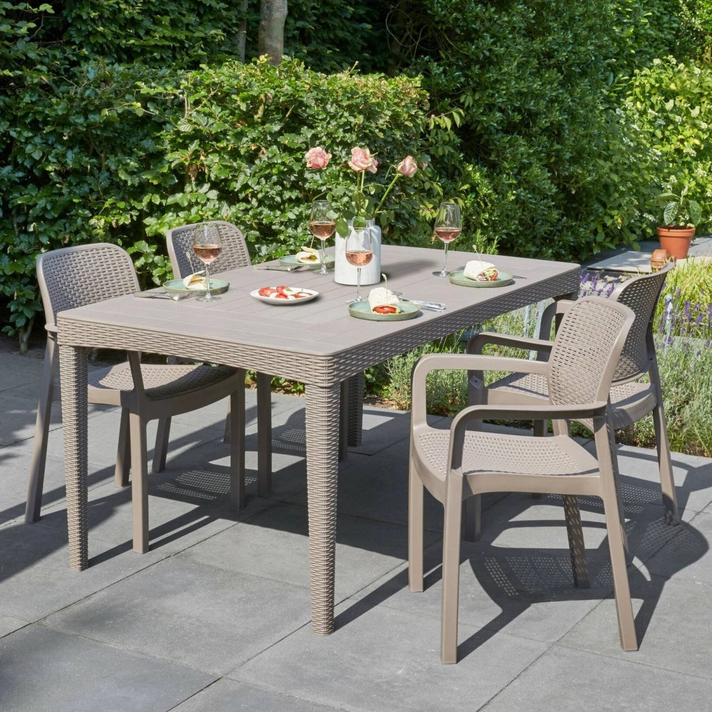 Tavolo da esterno Salmon, Base per picnic, Piano da pranzo da giardino, Banco outdoor multiuso, 160x90 h74 cm, Tortora