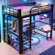 Letto a soppalco 140x200 cm in metallo con scrivania LED