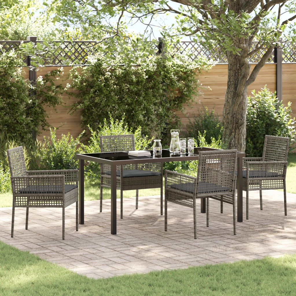 Set Pranzo Giardino 5 Pezzi con Cuscini Grigio Polyrattan