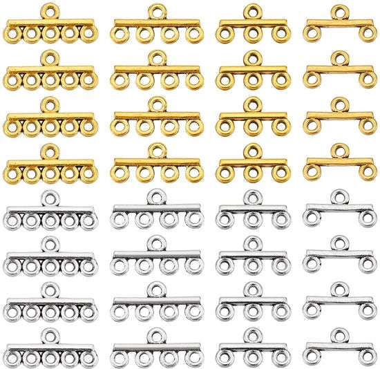 Connettori a catena 80 pezzi - Chiusure multi-strand - Finestra Antico Oro/Argento - 4 misure - Gioielli da assemblaggio - Adatti per orecchini