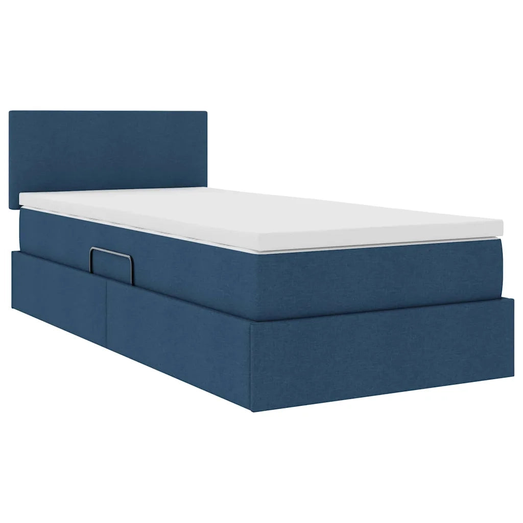 Letto con contenitore e materasso con testiera Blu 100 x 200 cm
